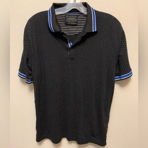 DEIM & FLOWERS Black w/ White Polka Dots  Polo Shirt with Blue Accents
